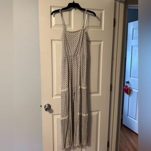 Boho Printed Maxi Jumpsuit in Cream and Black